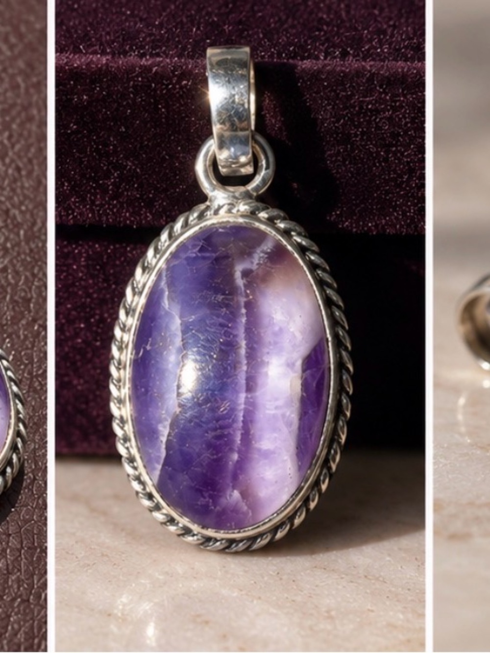 925 Sterling Silver Amethyst Oval Pendant - Purple